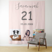 21e verjaardagspartij wazige roze fotonaam wandkleed (In situ)