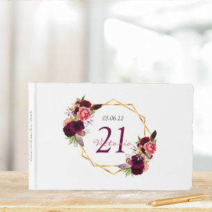 21e verjaardagspartij: wit roze florale meetkunde gastenboek