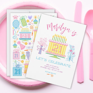 21e verjaardagstaart  bloemenuitnodiging kaart