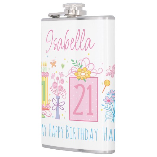 21e Verjaardagstaart Cupcake Cadeau Aangepaste naa Heupfles (Links)