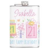 21e Verjaardagstaart Cupcake Cadeau Aangepaste naa Heupfles (Voorkant)