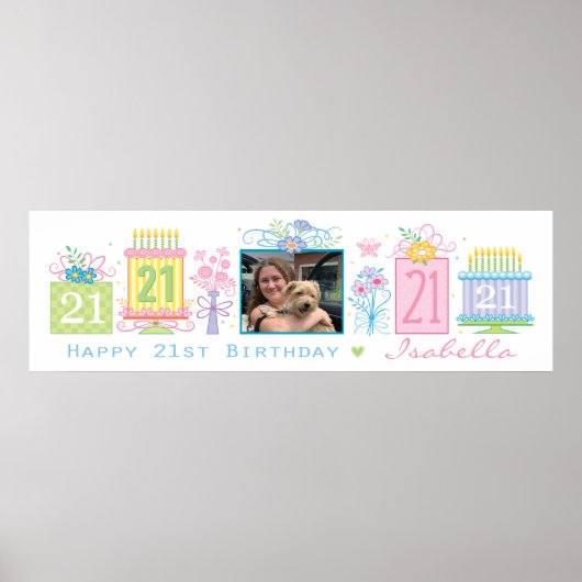 21e Verjaardagstaarten Cadeaus Aangepaste naam Poster (Voorkant)