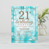 21e Verjaardagsuitnodiging Blauwgroen en Gouden Gl Kaart (Staand voorkant)