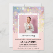 21e verjaardagsuitnodiging Confetti Foto Roze Kaart (Voorkant)