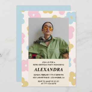 21e verjaardagsuitnodiging Retro Groovy Flowers Sc Kaart