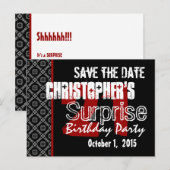 21e verrassing Save the Date Modern Zwart Wit Rood Aankondigingskaart (Voorkant / Achterkant)