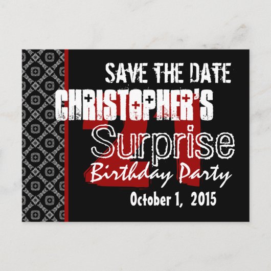 21e verrassing Save the Date Modern Zwart Wit Rood Aankondigingskaart (Voorkant)