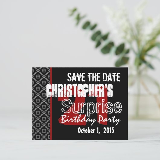 21e verrassing Save the Date Modern Zwart Wit Rood Aankondigingskaart (Staand voorkant)