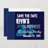 21e Verrassing Verjaardag Save the Date Blue Patte Aankondigingskaart (Voorkant / Achterkant)