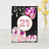 21e viering paarse zwarte glitterballonnen kaart (Gele Bloem)