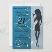 21e volwassen verjaardag meisje - blauw kaart (Voorkant)