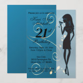 21e volwassen verjaardag meisje - blauw kaart (Voorkant / Achterkant)