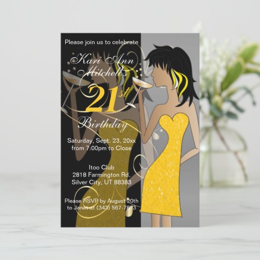 21e volwassen verjaardag meisje - geel kaart (Staand voorkant)