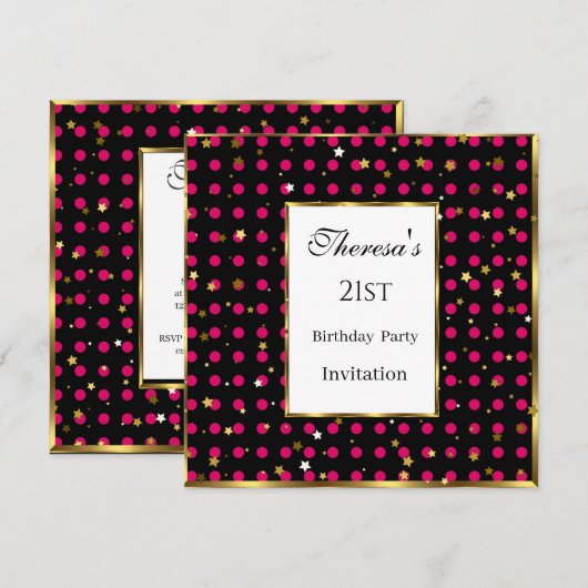 21e warme roze pokadots goudsterren op zaterdag kaart (Voorkant / Achterkant)