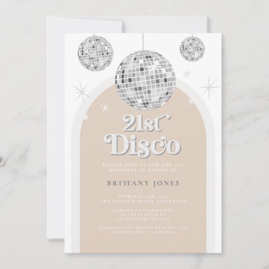 21e zilveren Retro Disco Glitter boog Kaart (Voorkant)