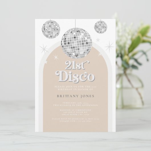 21e Zilveren Retro Disco Glitter boog Kaart (Staand voorkant)