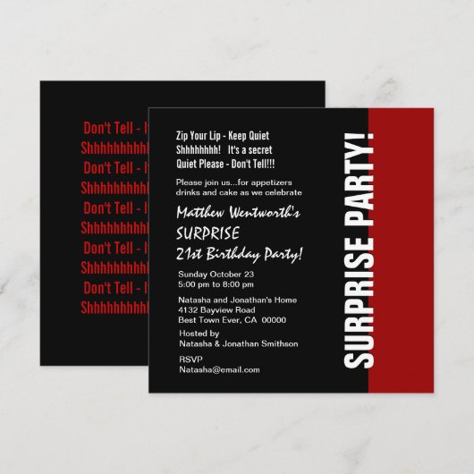 21e ZUIVERING Birthday Modern Black Red White W925 Kaart (Voorkant / Achterkant)