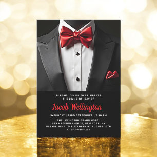 21e Zwarte en Rode Tuxedo verjaardagsfeest Kaart