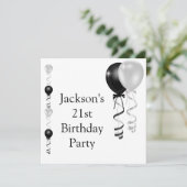 21e zwarte zilveren witte ballonnen van Birthday Kaart (Staand voorkant)