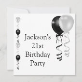 21e zwarte zilveren witte ballonnen van Birthday Kaart (Voorkant)
