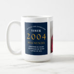 21st Birthday 2004 Blauw Goud Naam toevoegen Foto  Koffiemok<br><div class="desc">Een grote blauwe en gouden foto-mok voor die speciale mensen. Pas de tekst en de foto eenvoudig aan met behulp van de sjabloon die wordt geleverd. Een deel van het het plaatsen normenwaaier.</div>