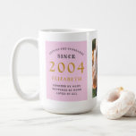 21st Birthday 2004 Pink Grey Naam toevoegen Foto g Koffiemok<br><div class="desc">Een grote roze en grijze foto-mok voor die speciale mensen. Pas de tekst en de foto eenvoudig aan met behulp van de sjabloon die wordt geleverd. Een deel van het het plaatsen normenwaaier.</div>