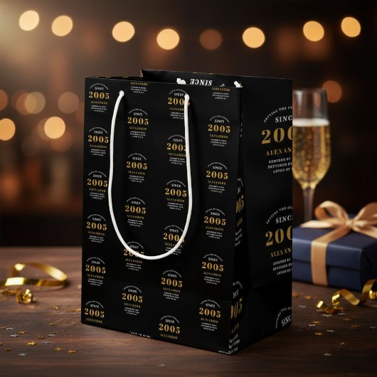 21st Birthday 2005 Black Gold Chic Elegant Medium Cadeauzakje
