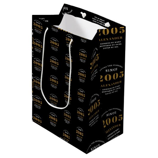 21st Birthday 2005 Black Gold Chic Elegant Medium Cadeauzakje (Voorkant Gekanteld)