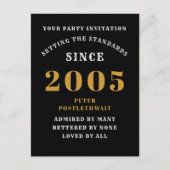 21st Birthday 2005 Black Gold Invitation Briefkaart (Voorkant)