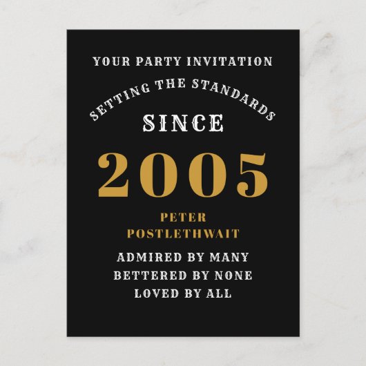 21st Birthday 2005 Black Gold Invitation Briefkaart (Voorkant)