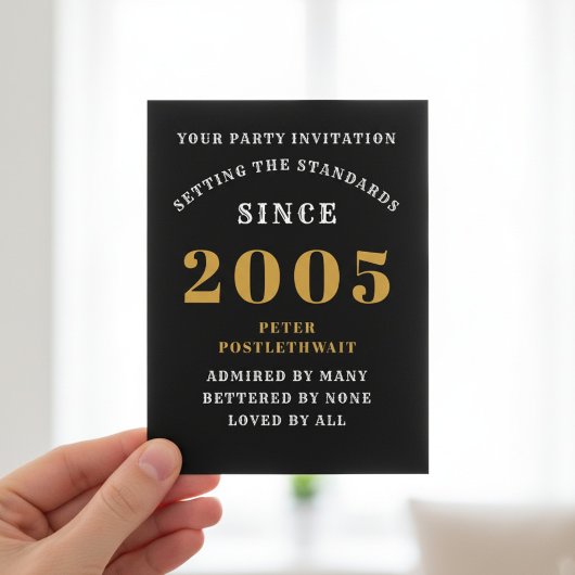 21st Birthday 2005 Black Gold Invitation Briefkaart