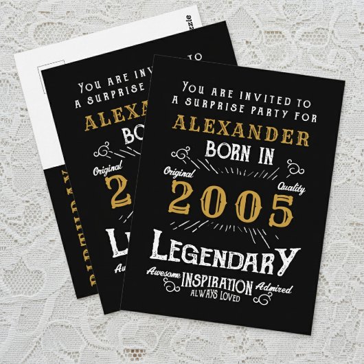 21st Birthday 2005 Black Gold Legend Invitation Briefkaart