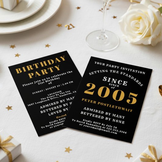 21st Birthday 2005 Black Gold Personalized For Him Kaart