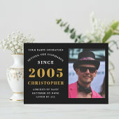 21st Birthday 2005 Black Gold Personalized Photo Kaart