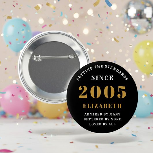 21st Birthday 2005 Elegant Chic Black Gold Ronde Button 5,7 Cm