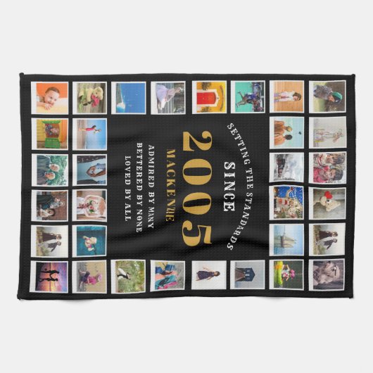 21st Birthday 2005 Family Memories Photo Collage Theedoek (Horizontaal)