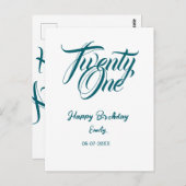 21st birthday add name date year blue template thi briefkaart (Voorkant / Achterkant)