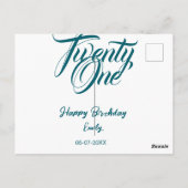21st birthday add name date year blue template thi briefkaart (Achterkant)