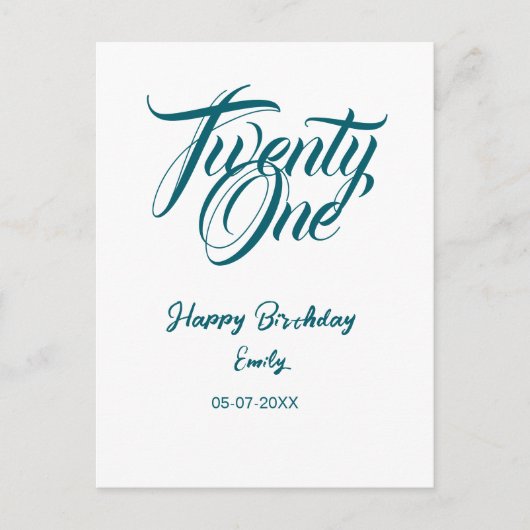 21st birthday add name date year blue template thi briefkaart (Voorkant)