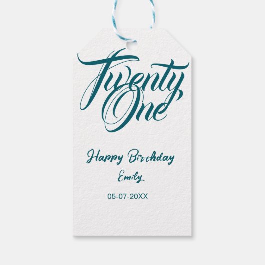 21st birthday add name date year blue template thi cadeaulabel (Achterkant)