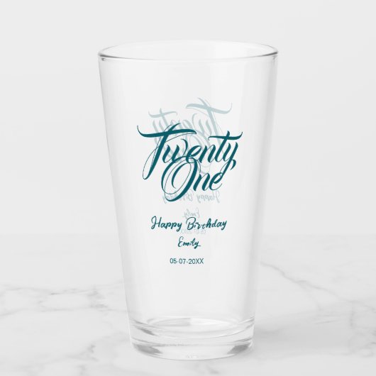 21st birthday add name date year blue template thi glas (Voorkant)
