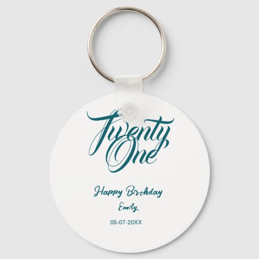 21st birthday add name date year blue template thi sleutelhanger (Voorkant)