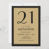 21st Birthday Adult Black and Gold Modern Minimal Kaart (Voorkant)