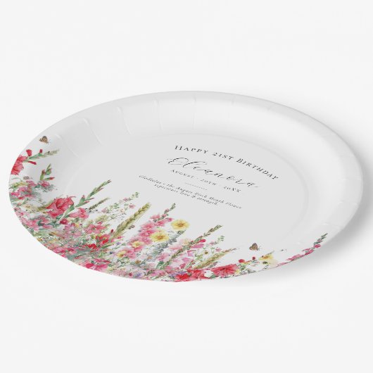 21st Birthday August Birth Flower Party Supplies Papieren Bordje (Gekanteld)