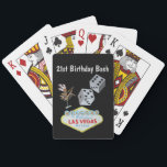 21st Birthday Bash Las Vegas Pokerkaarten<br><div class="desc">Twenty-first  birthday bash in Las Vegas. Celebrate age 21 with Las Vegas playing cards at your party. Design features dice,  the famous welcome sign and vintage showgirl art. Bold black background</div>