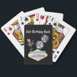 21st Birthday Bash Las Vegas Pokerkaarten<br><div class="desc">Twenty-first  birthday bash in Las Vegas. Celebrate age 21 with Las Vegas playing cards at your party. Design features dice,  the famous welcome sign and vintage showgirl art. Bold black background</div>