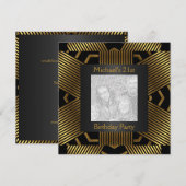 21st Birthday Black Gold Stripe Foto toevoegen Kaart (Voorkant / Achterkant)