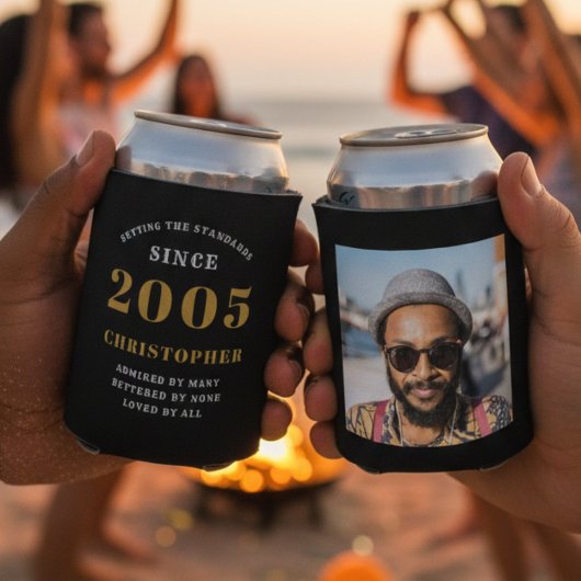 21st Birthday Black Gold With Photo Blikjeskoeler