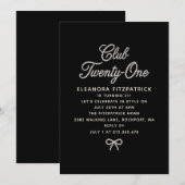 21st Birthday Black White Pearl Script Bow Kaart (Voorkant / Achterkant)