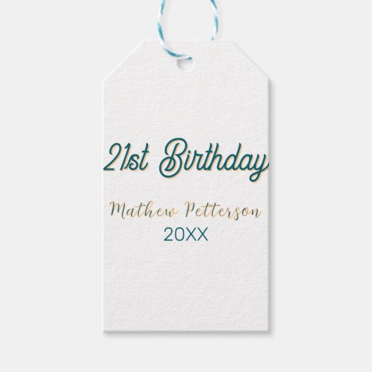 21st birthday blue orange stylish boho retro name  cadeaulabel (Voorkant)